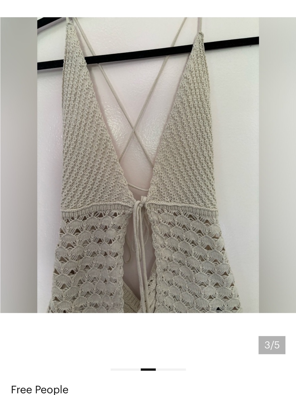 Crochet front tieOpen-Back Halter Top in Light Beige Sz M EUC - Picture 3 of 7